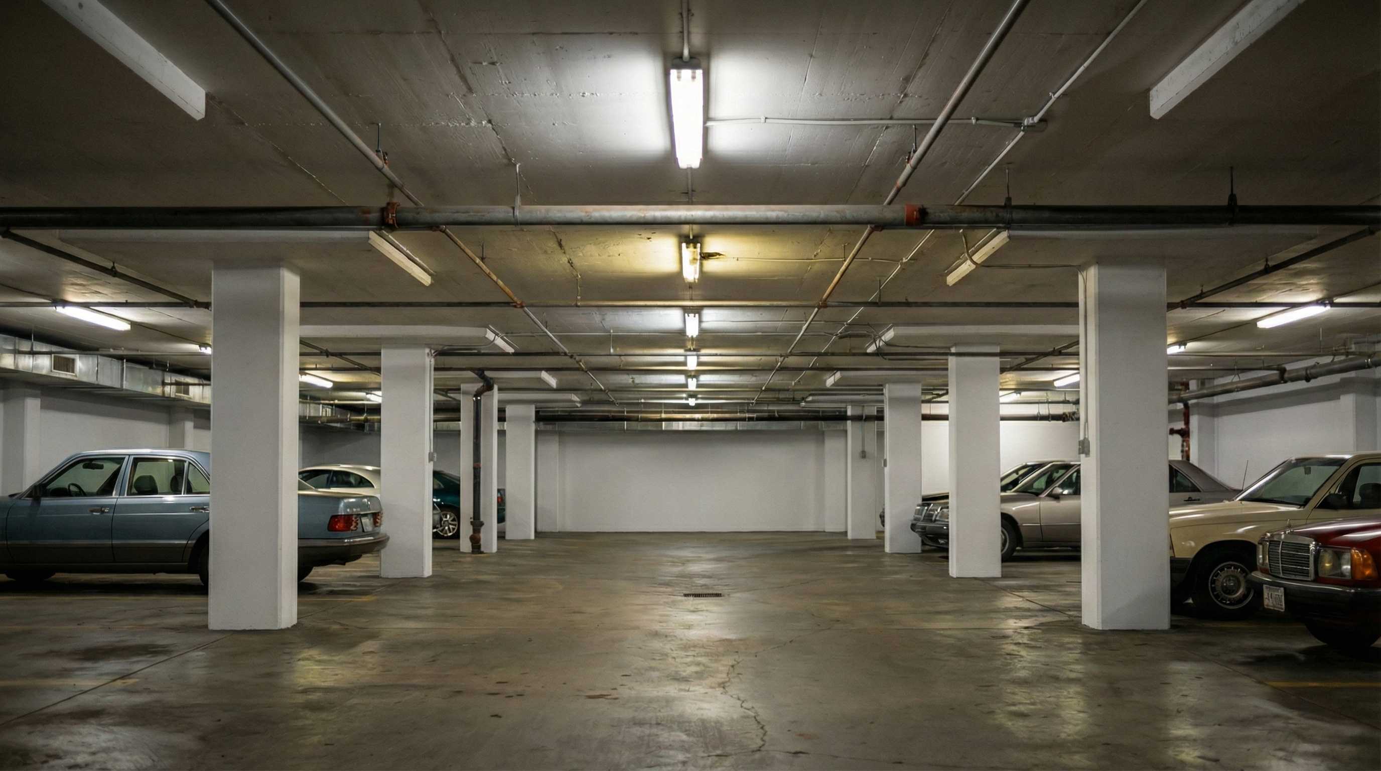 傳統地下停車場照明升級LED平板燈，改善暗角並大幅降低社區公用電費