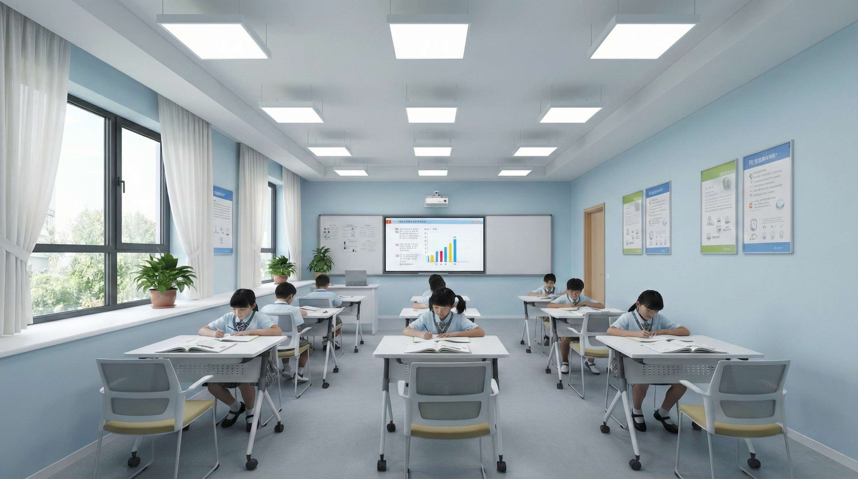 補習班與教室照明設計，採用智環5700K護眼平板燈提升學生專注力