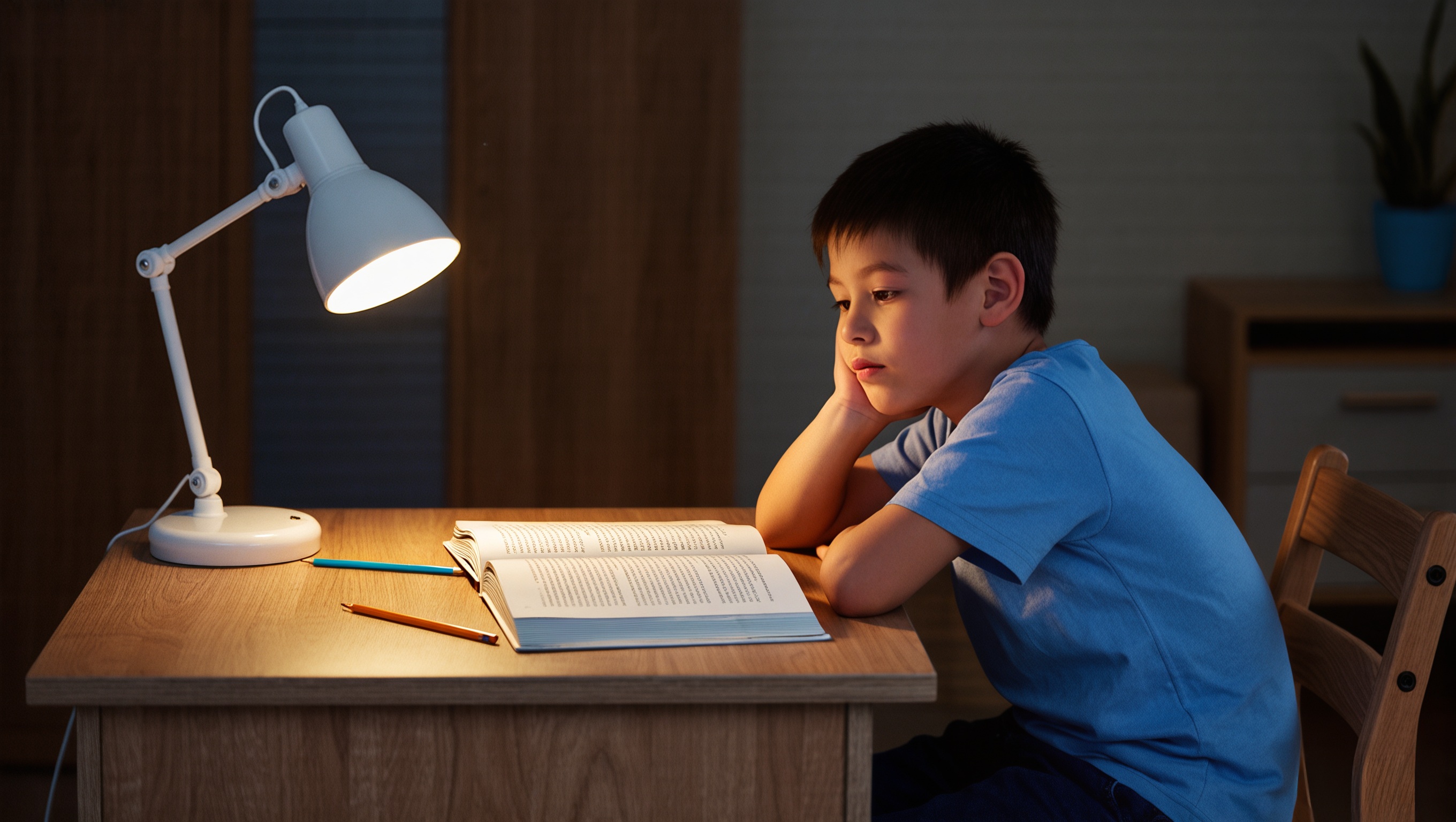 正確的書房光線配置必須同時開啟天花板的平板燈與書桌檯燈